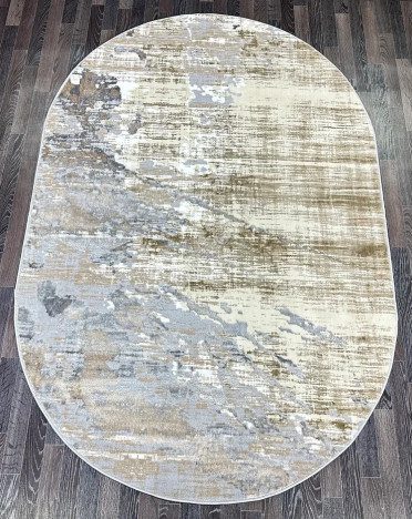 Ковер турецкий D038A Semnan (Полиэстер хит-сет, бежевый, серый) овальный