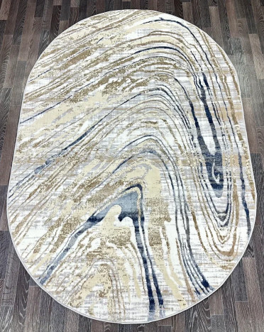 Ковер турецкий D065A Semnan (Полиэстер хит-сет, бежевый, голубой) овальный