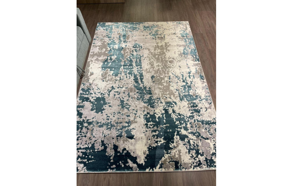 Ковер комнатный на пол бирюзовый с серым абстракция АС21 